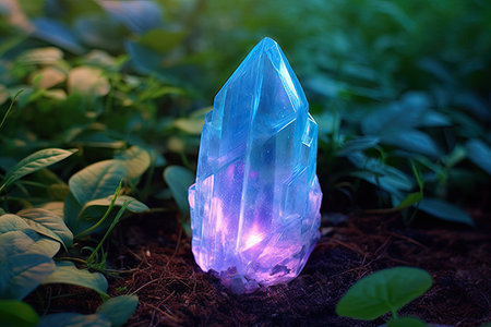 a blue crystal with purple light shining through itの素材