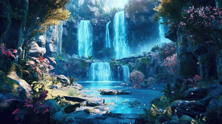 a waterfall in a forestの素材