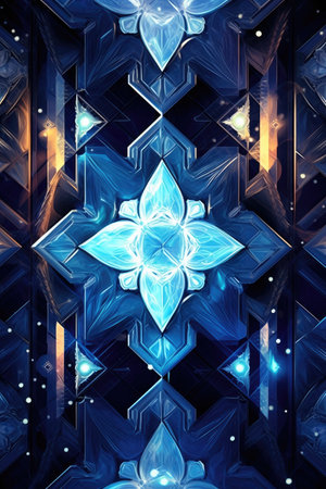Ornate geometric pattern in blue tones. Computer generated graphics.の素材