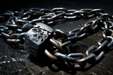 a chain and lock on a black surfaceの素材
