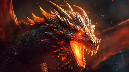 a dragon with red eyes and sharp hornsの素材