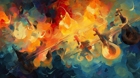 a colorful painting of a violinの素材