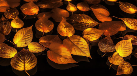 a group of leaves on a surfaceの素材