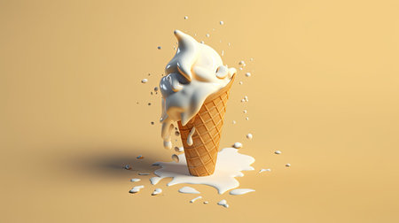 a ice cream cone with milk splashingの素材