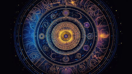 a circular pattern with gold and blue colorsの素材