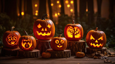 a group of carved pumpkinsの素材