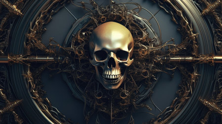 a skull in a circular frameの素材