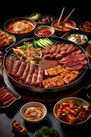 a large group of food on a grillの素材