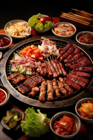 a plate of meat and vegetablesの素材