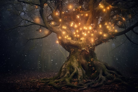 a tree with lights on itの素材