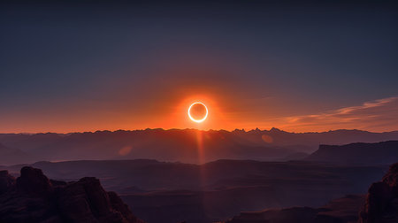 a sun setting over mountainsの素材