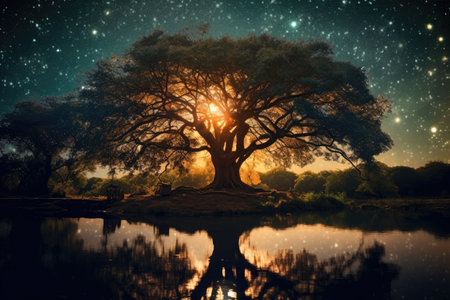 a tree with the sun shining through itの素材