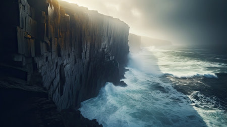 waves crashing on a cliffの素材