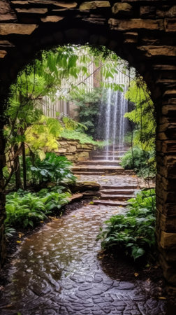 a waterfall in a gardenの素材