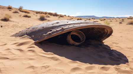 a tire in the sandの素材
