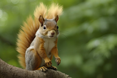 a squirrel standing on a tree branchの素材