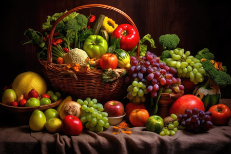 a basket of fruit and vegetablesの素材