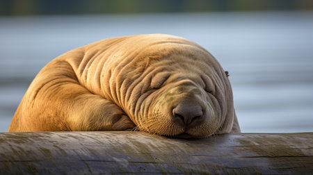 a seal sleeping on a logの素材