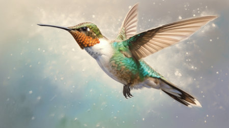a hummingbird flying in the airの素材