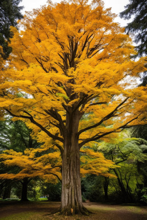 Ginkgo biloba tree in the autumn park, Japan.の素材