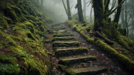 a stone steps in a forestの素材