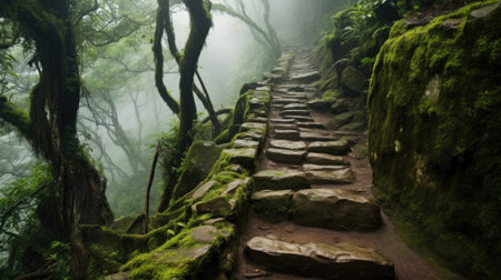 a stone path in a forestの素材