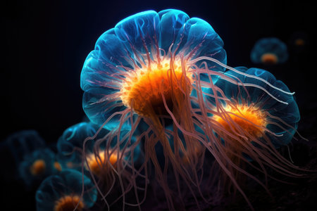 a group of blue jellyfishの素材