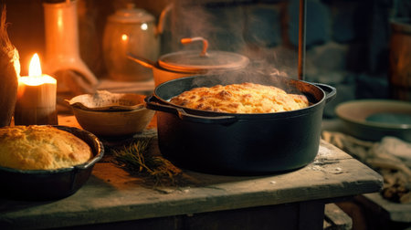 a pot of food on a tableの素材