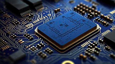 a close up of a circuit boardの素材