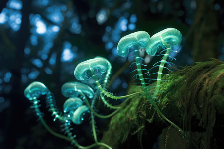 a group of glowing jellyfishの素材