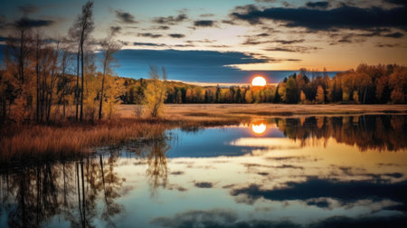 a sunset over a lakeの素材
