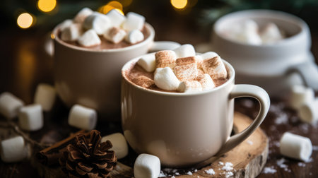 two cups of hot chocolate with marshmallowsの素材