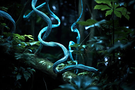 a blue twisted vines on a tree branchの素材