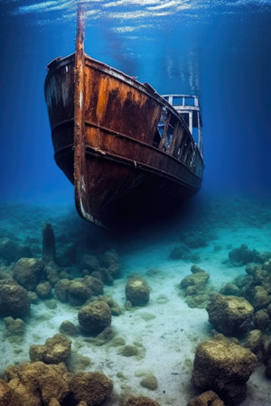 a boat under water with coralsの素材