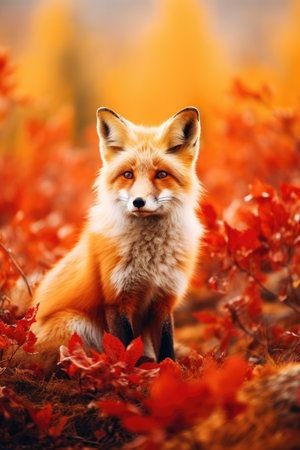 a fox sitting in the bushesの素材