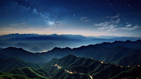 a landscape of mountains and a roadの素材