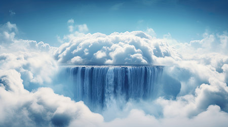 a waterfall surrounded by cloudsの素材