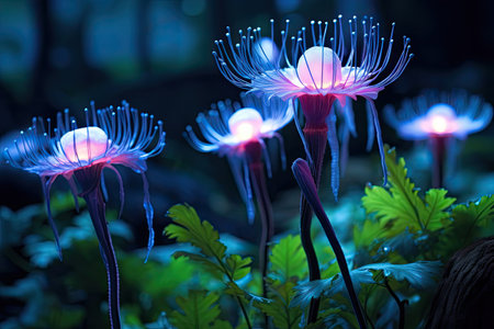 a group of glowing flowersの素材