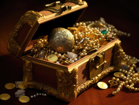 a treasure chest full of gold jewelryの素材