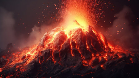 a volcano erupting with lavaの素材