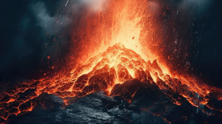 a volcano erupting with lavaの素材