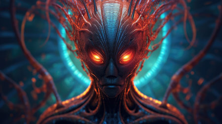 a close up of a person with red eyesの素材