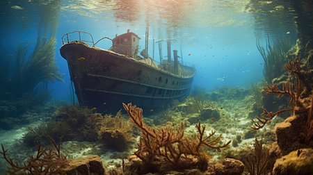a shipwreck under waterの素材