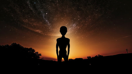 a silhouette of a person with an alien headの素材