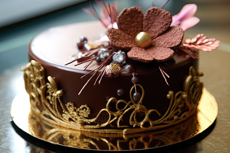 a chocolate cake with a flower decorationの素材
