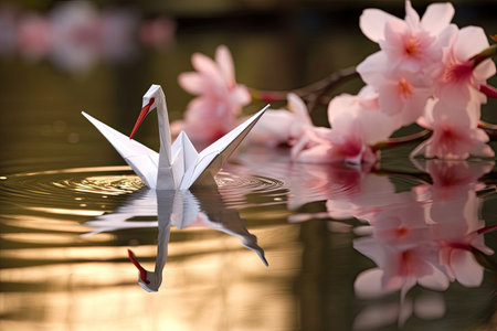a paper crane in waterの素材