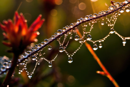 a close up of water droplets on a branchの素材
