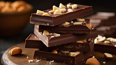 a stack of chocolate bars with nuts on topの素材