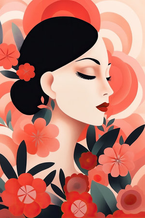 a woman with flowers in her hairの素材