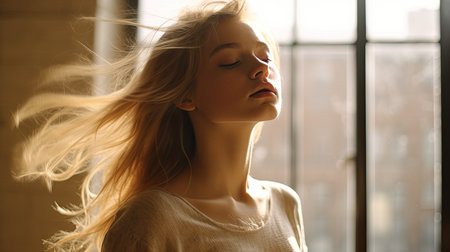 a woman with her eyes closedの素材